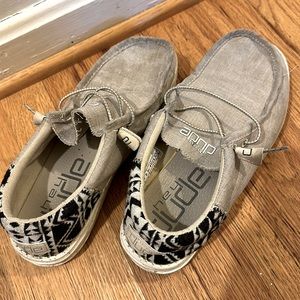 Hey Dude slip in shoes. Grey and black- lots of life left!